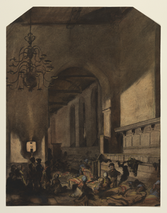 29097 Interieur van de Geertekerk te Utrecht, ingericht als opvangcentrum voor watersnoodvluchtelingen uit Veenendaal: ...